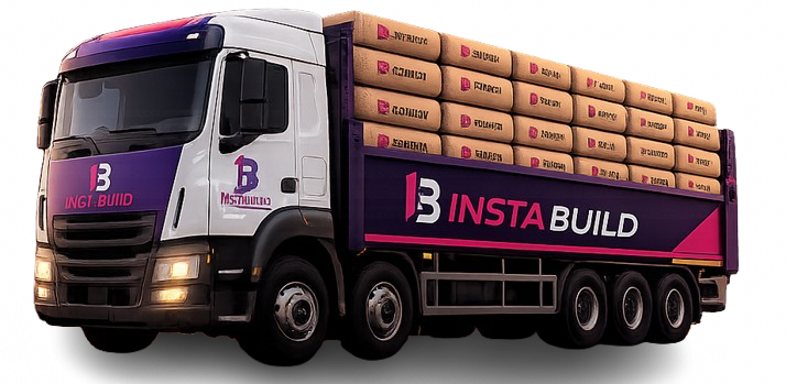 InstaBuild branded truck loaded with cement bags